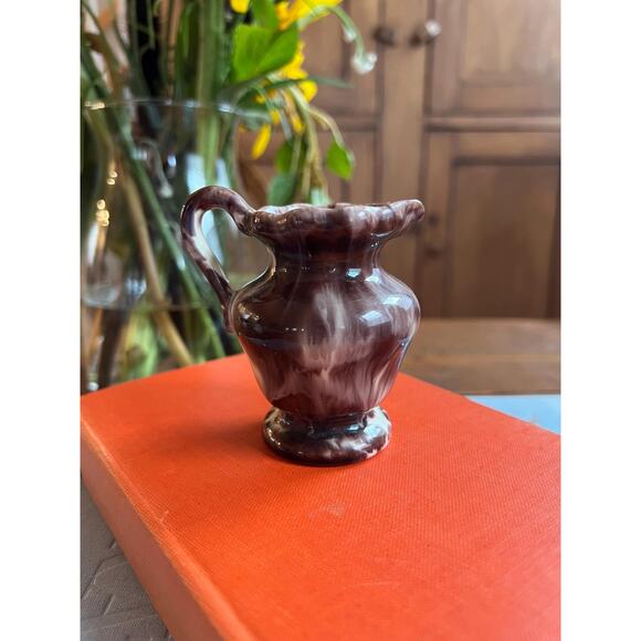 VTG Marbled Ceramic Creamer Brown Scalloped Bud Vase Fall Decor - Picture 8 of 10